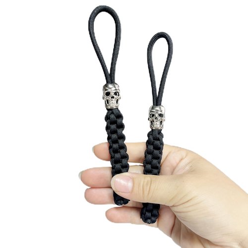 MALTERZER 2 PCS Tactical Paracord Keychain with Skull for Men, Women Hand-Casted Braided Lanyard Key Chain for Keys, Water Bottle, Backpack (Black 2 PCS)
