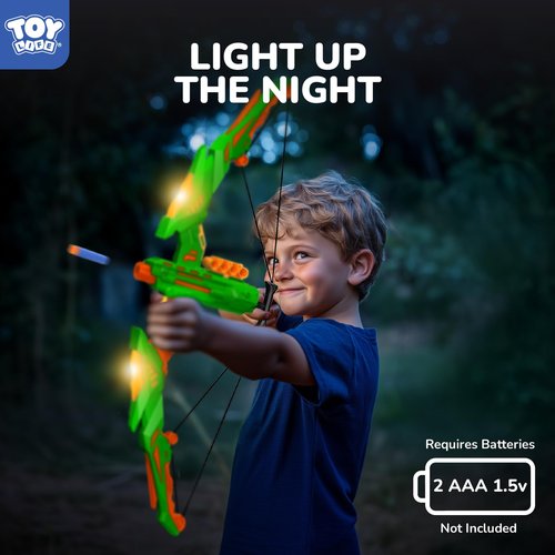 TOY Life 2 Pack Bow and Arrow for Kids 4 6 8 12 14 Years Old, Outside Outdoor Toys Games for Kids, Bow and Arrow Set with LED Lights, Archery Set with Movable Target and 40 Foam Darts