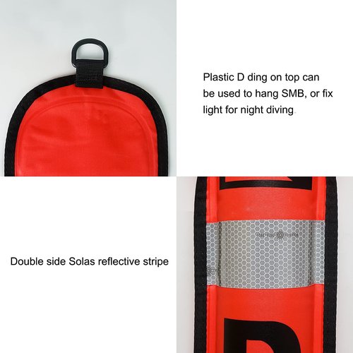 Luwint Surface Marker Buoy (SMB), 5ft Scuba Diving SMB Safety Sausage Signal Tube, Hi-Visibility Bright Orange Open Bottom Reflective Strip, 5ft Tall x 7in Width