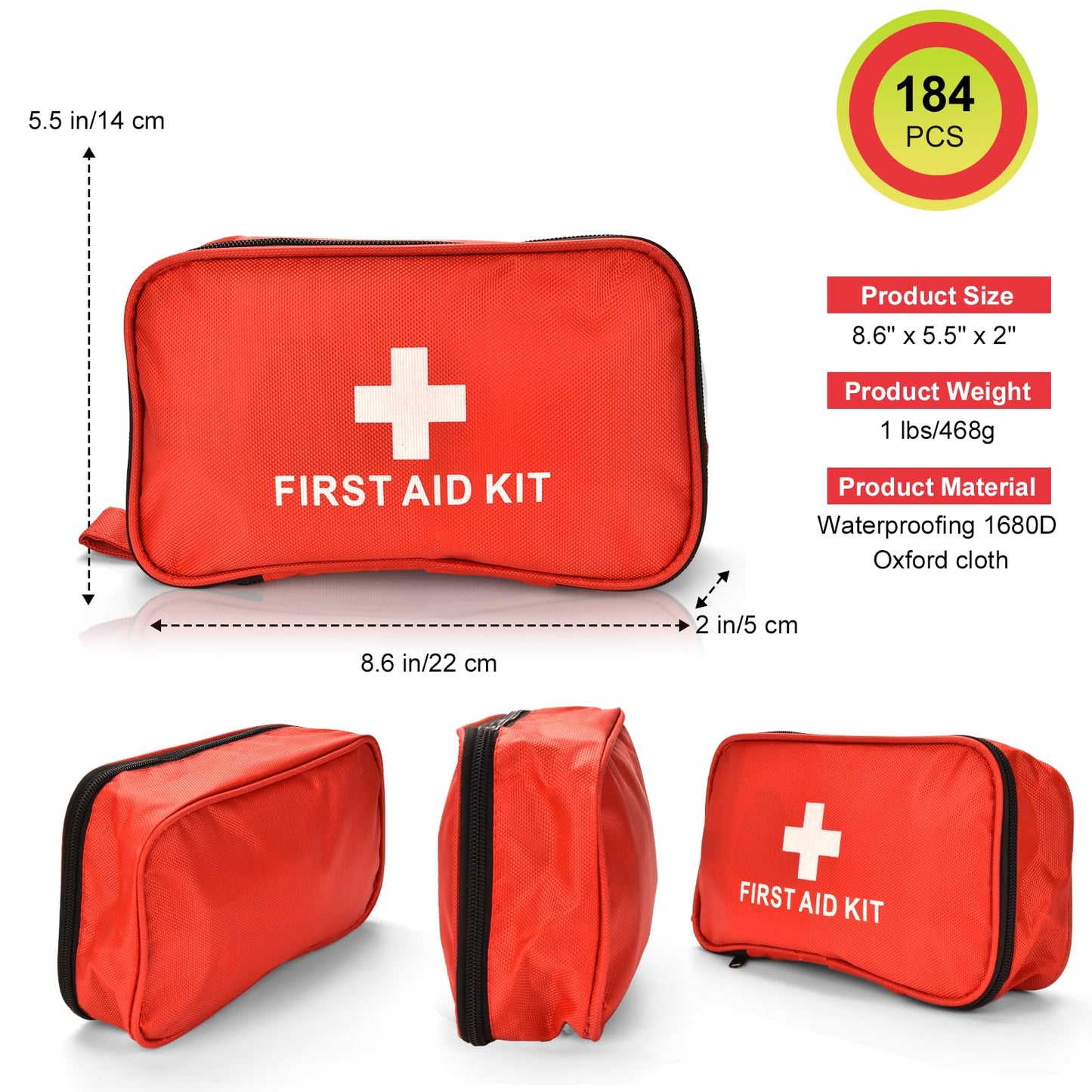 ANDKOK First Aid Kit 184Pcs, Mini First Aid Kit, First Aid Kit Travel for Home, First Aid Kit for Car Basic Outdoor Essentials Survival Kit First Aid Kit for Boat, Car, Office (Small 184Pcs)