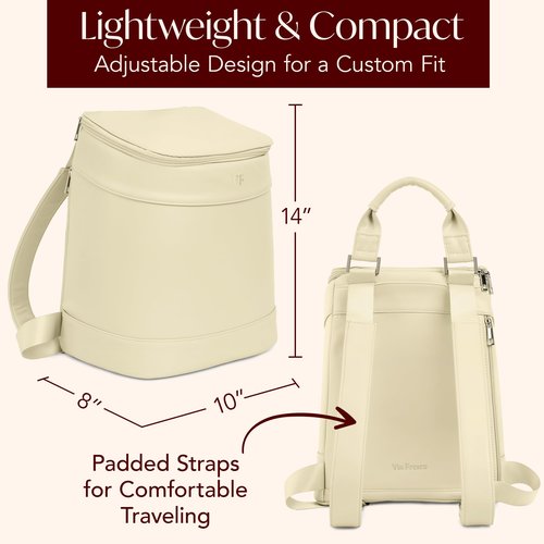 Insulated Cooler Backpack with 2 Stainless Steel Wine Tumblers – Leakproof & Spillproof Stylish Vegan Leather Picnic Cooler Bag – Lightweight & Portable – Holds 24 Cans or 6 Wine Bottles (Beige)