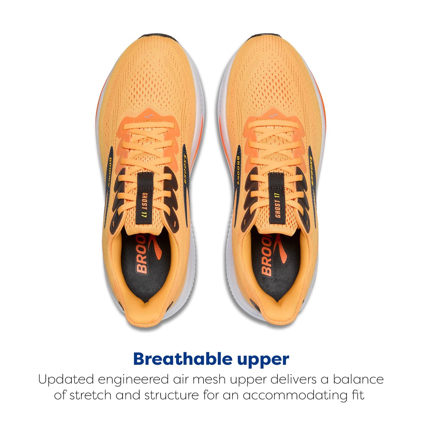 Brooks Men’s Ghost 17 Neutral Running Shoe - Blazing Orange/Yellow/Ebony - 7.5 Medium