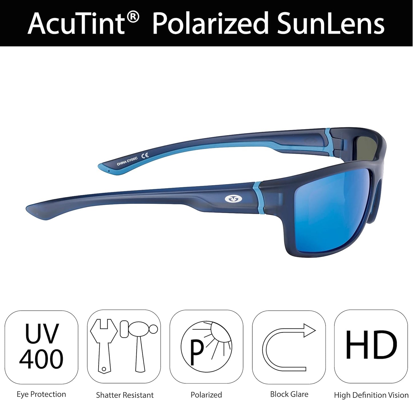 Polarized Fishing Sunglasses with AcuTint UV Blocker - Outdoor Sports Eye Protection