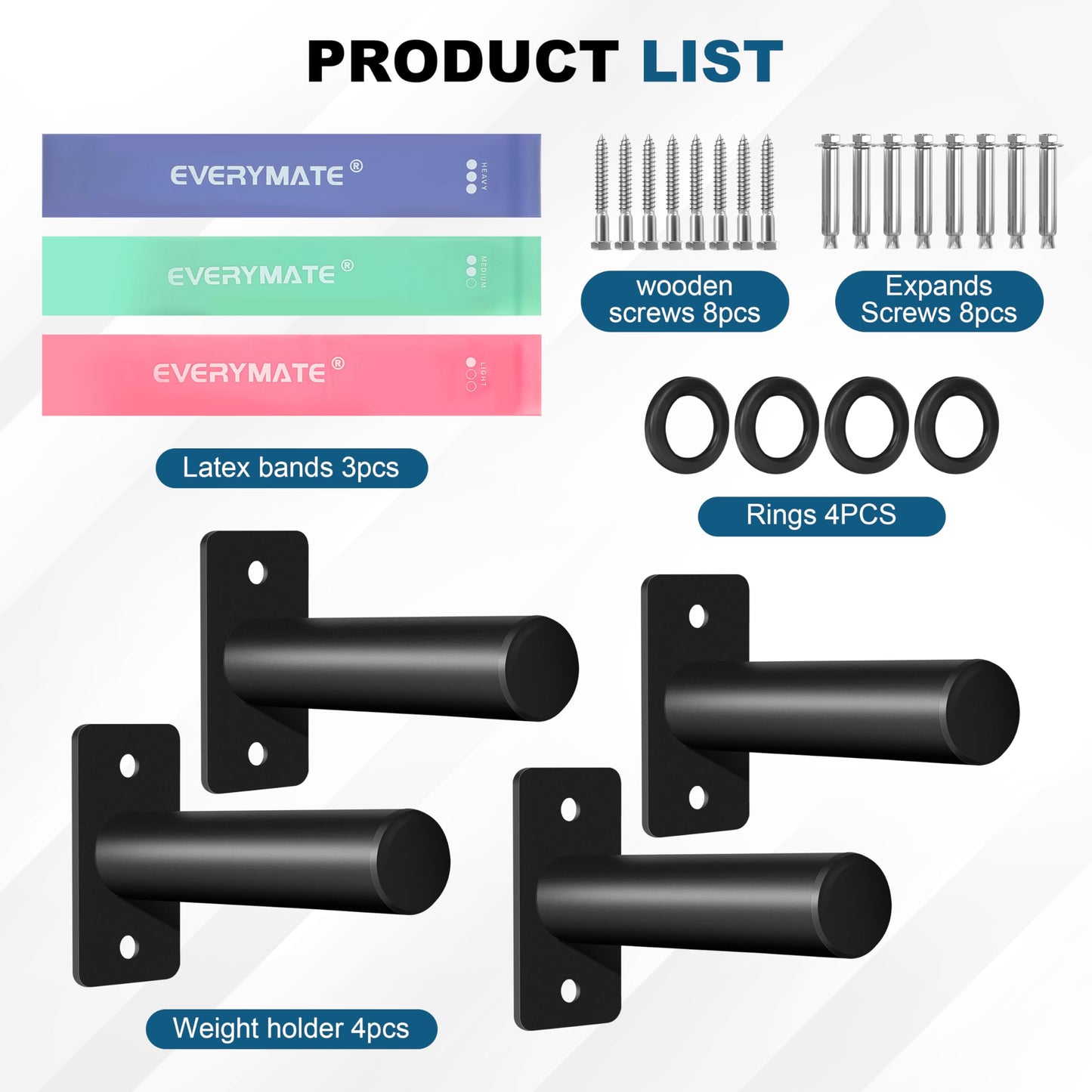EVERYMATE Weight Plate Holder: Wall Mounted Weight Rack Storage for Olympic Weight Plate,Home Gym Organizer（Upgrade Length and Thick Steel）