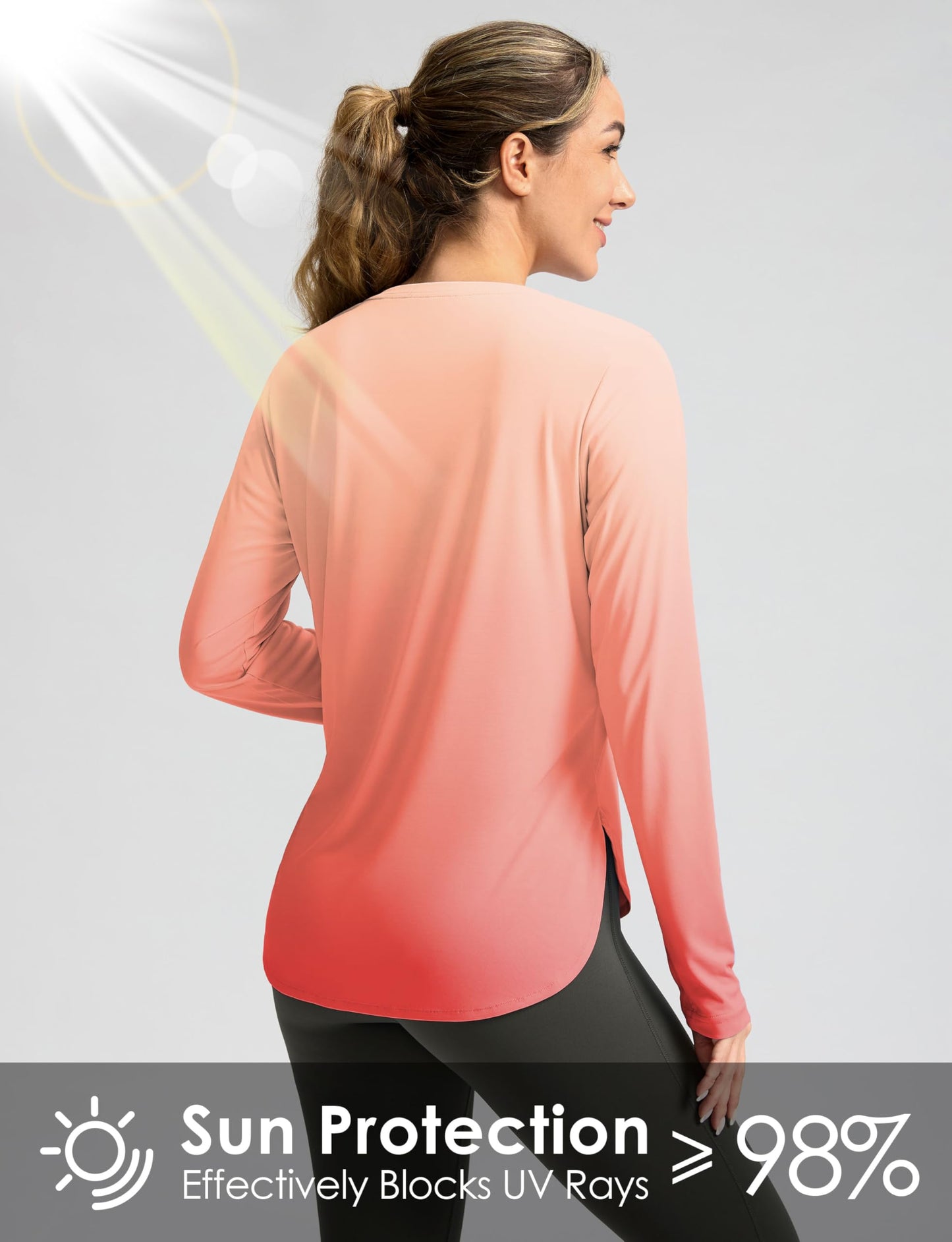 Women's Sun Shirts UPF 50+ Long Sleeve UV Protection Shirt Lightweight Quick Dry Workout Hiking Tops for Women(Orange/Red Gradient,XL)