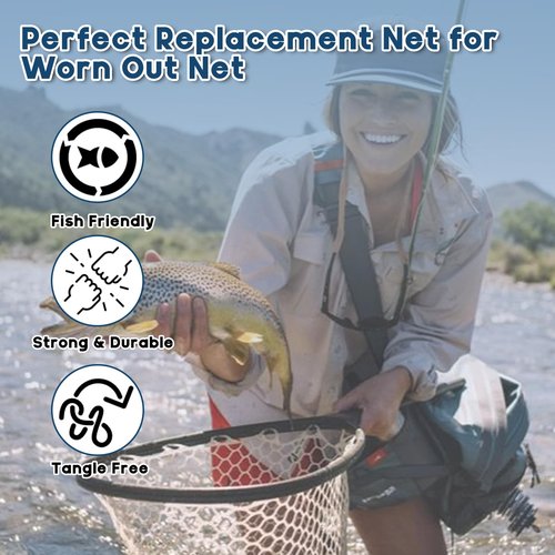 Riverruns Rubber Net Replacement Fishing Net Bag Fly Fishing Foldable Fish Landing for Freshwater Saltwater Without Handle 6 Sizes (Transparent, Circumference: 39" Diameter: 14" Net Depth: 10")