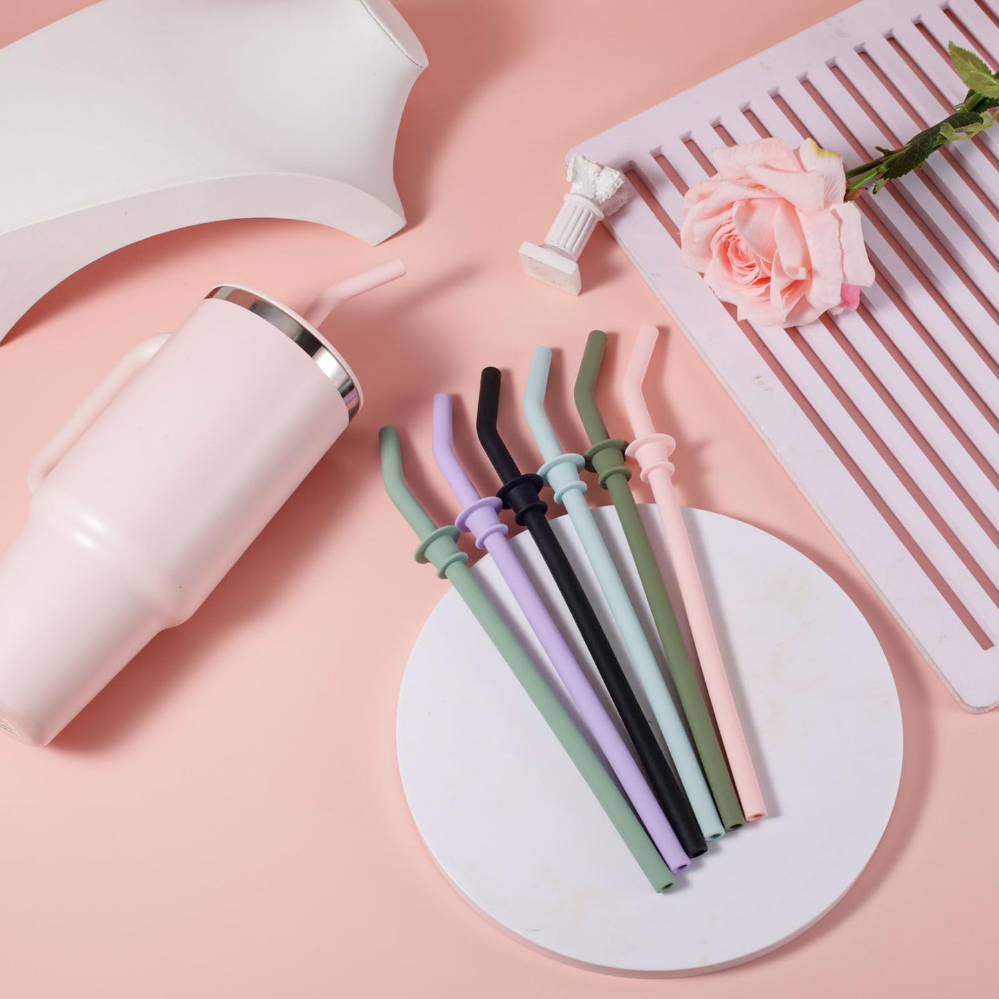 5pcs Replacement Straw for Hydro Flask Travel Tumbler 40/32/28/20oz, Reusable BPA Free Silicone Straws and Cleaning Brush for Hydroflask Water Bottle Accessories Parts (5 Colors)