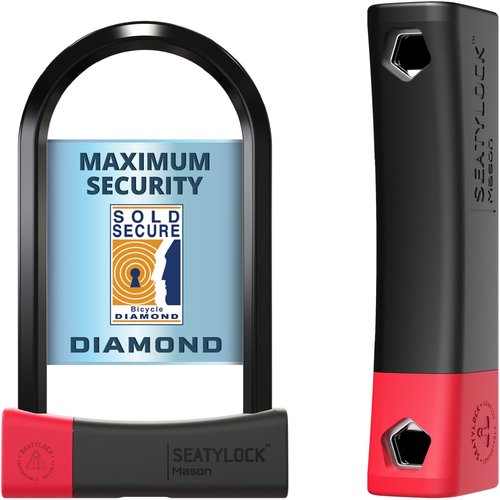 Seatylock Mason Bike U Lock - Patented Heavy Duty Anti Theft Diamond Security Bicycle Lock - Super Wide Safety Master Tool ULock with Keys for Electric Bikes Scooters and Motorcycles (8.66 Inch)