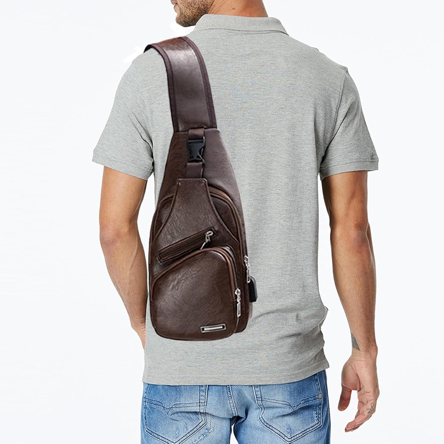 Seoky Rop Men's Sling Bag Small Chest Crossbody Shoulder Bag with USB Charging Port