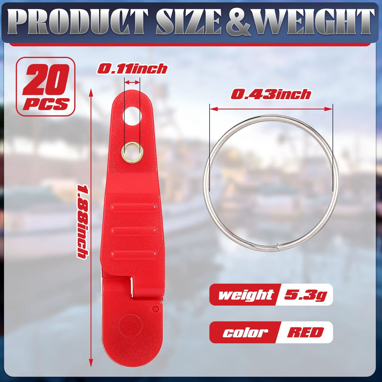 Honoson 20 Pieces Heavy Tension Snap Release Clips Padded Trolling Clips with Key Ring for Weight Planer Board Offshore Kites Downrigger Fishing(Red,Classic)