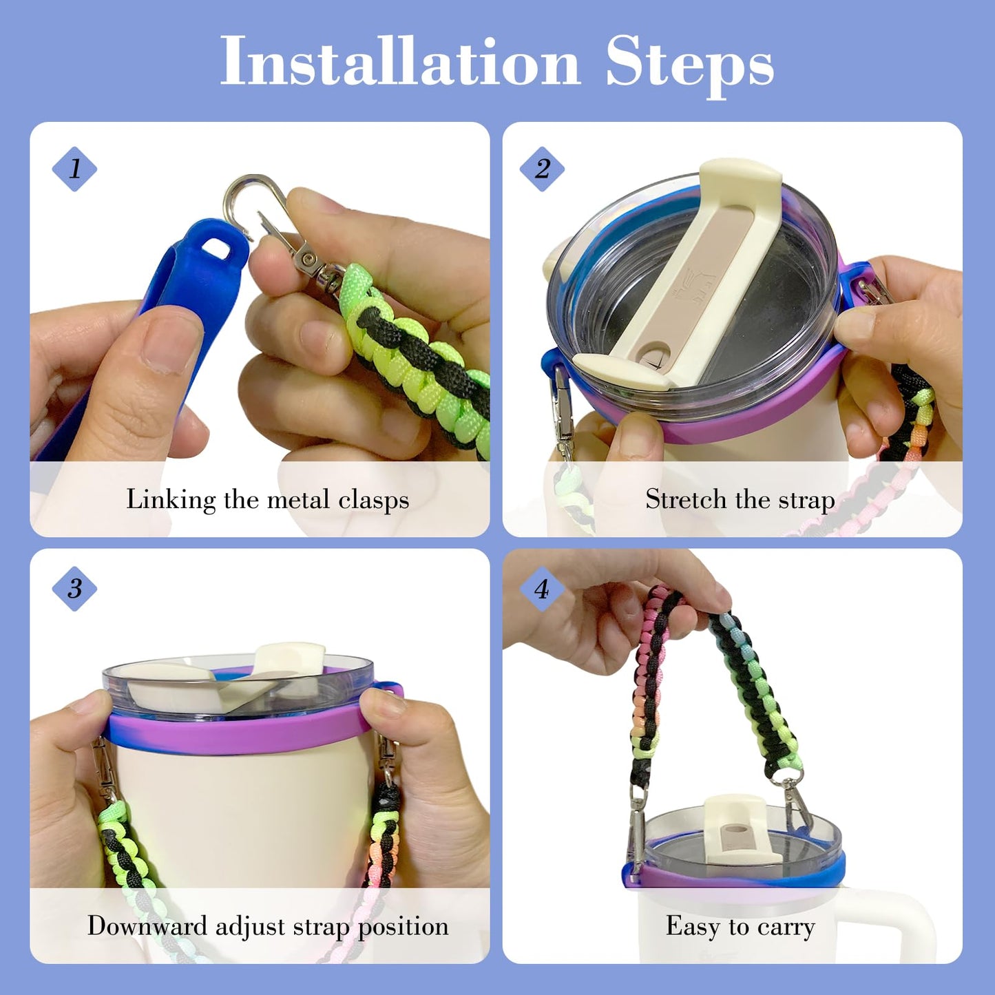 ALOOF Water Bottle Hand Strap, Silicone and Paracord Water Bottle Carrier, Sturdy Sling with Strap, Fits Most 8-40oz Water Bottles, Compatible for Stanley Cup Accessories-DarkGreen