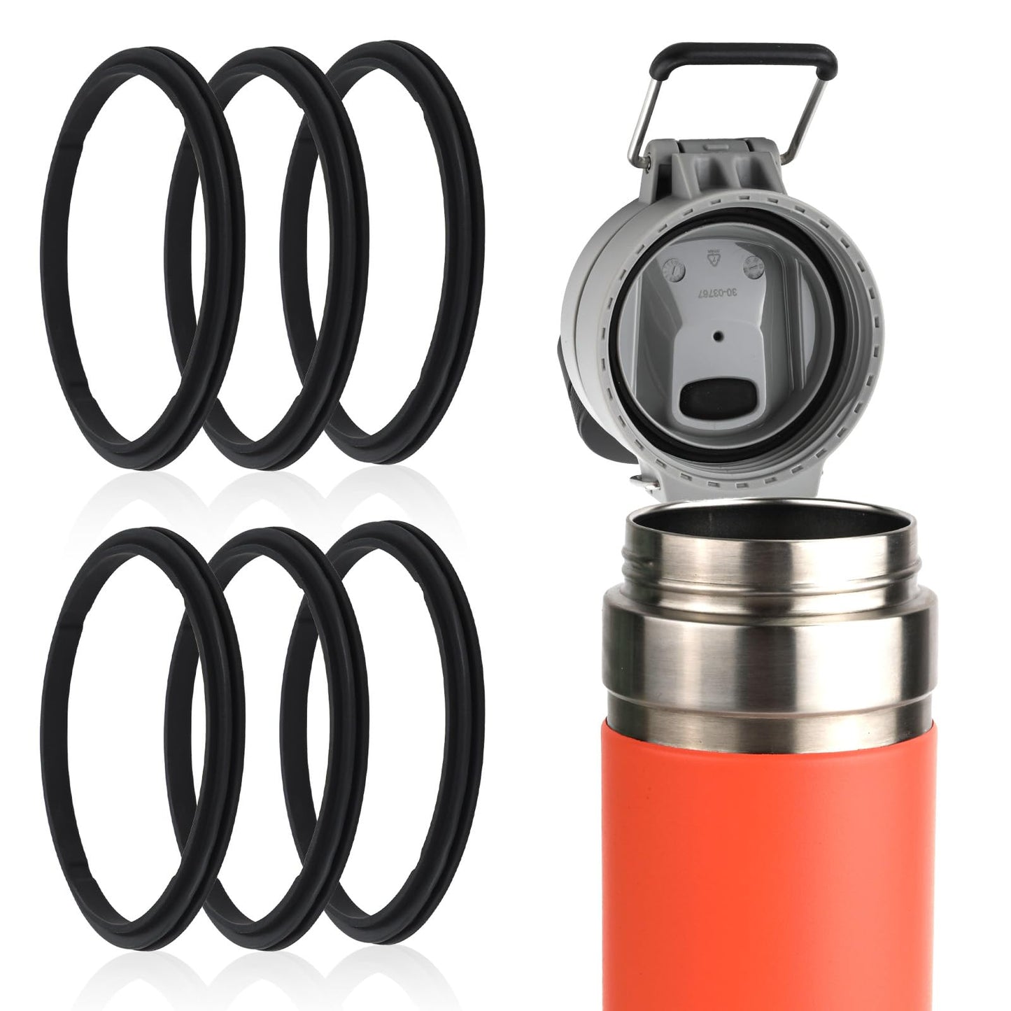 6pcs Water Bottle Lid Gasket, Silicone Water Bottle Seal Ring Replacement Glass Cup Gasket for 24oz 36oz Water Bottle Replacement Compatible with Stanley Quick FLIP GO (Black)