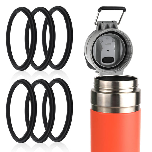 6pcs Water Bottle Lid Gasket, Silicone Water Bottle Seal Ring Replacement Glass Cup Gasket for 24oz 36oz Water Bottle Replacement Compatible with Stanley Quick FLIP GO (Black)