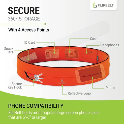 FlipBelt Classic Running Belt - Adjustable Fanny Pack for Men & Women, USA Made