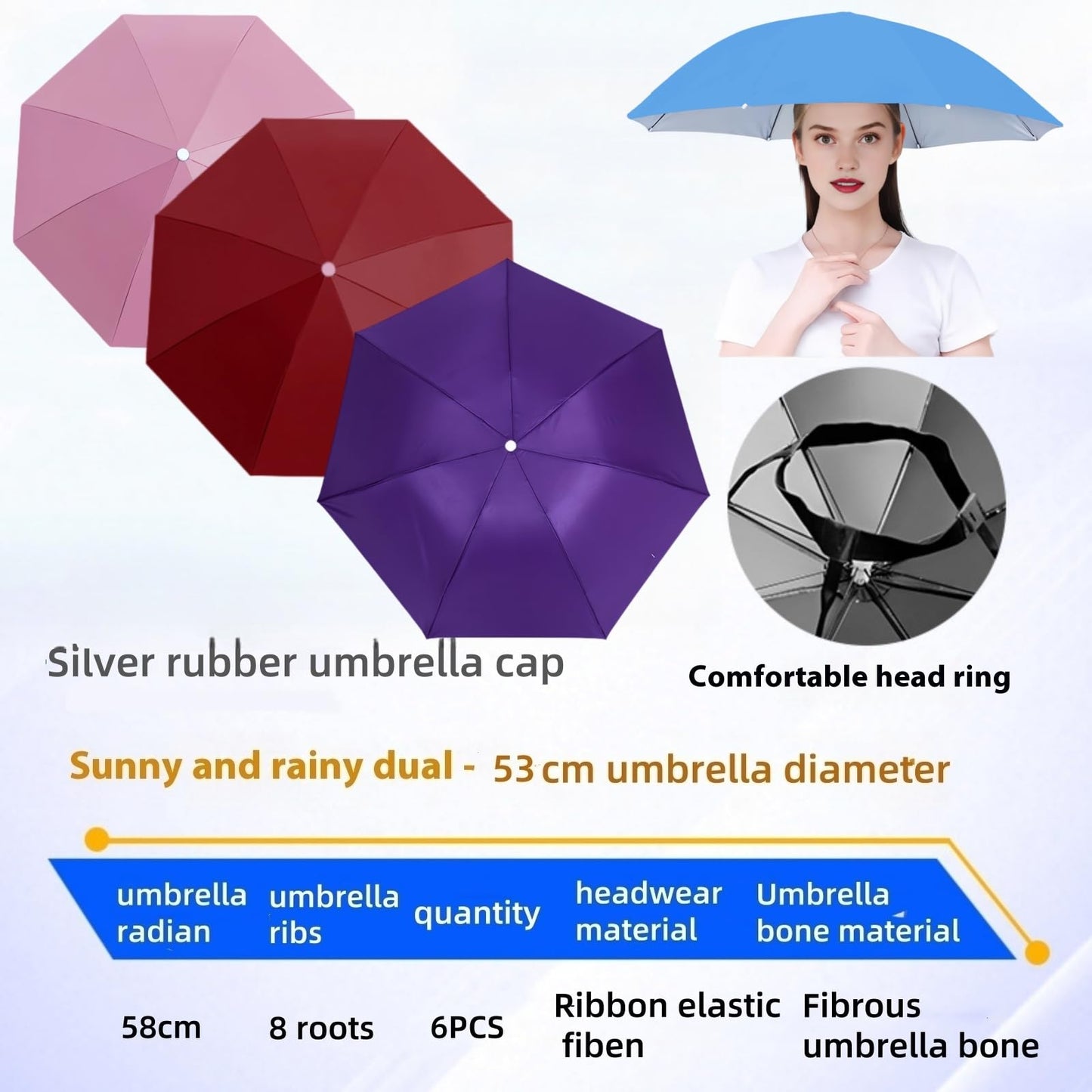 4 Pack Umbrella Hat, Sports Head Umbrella Hats for Adult Kids Women, 21" Diameter Folding Waterproof Rainbow Fishing Headwear for Outdoor Party Beach Hiking