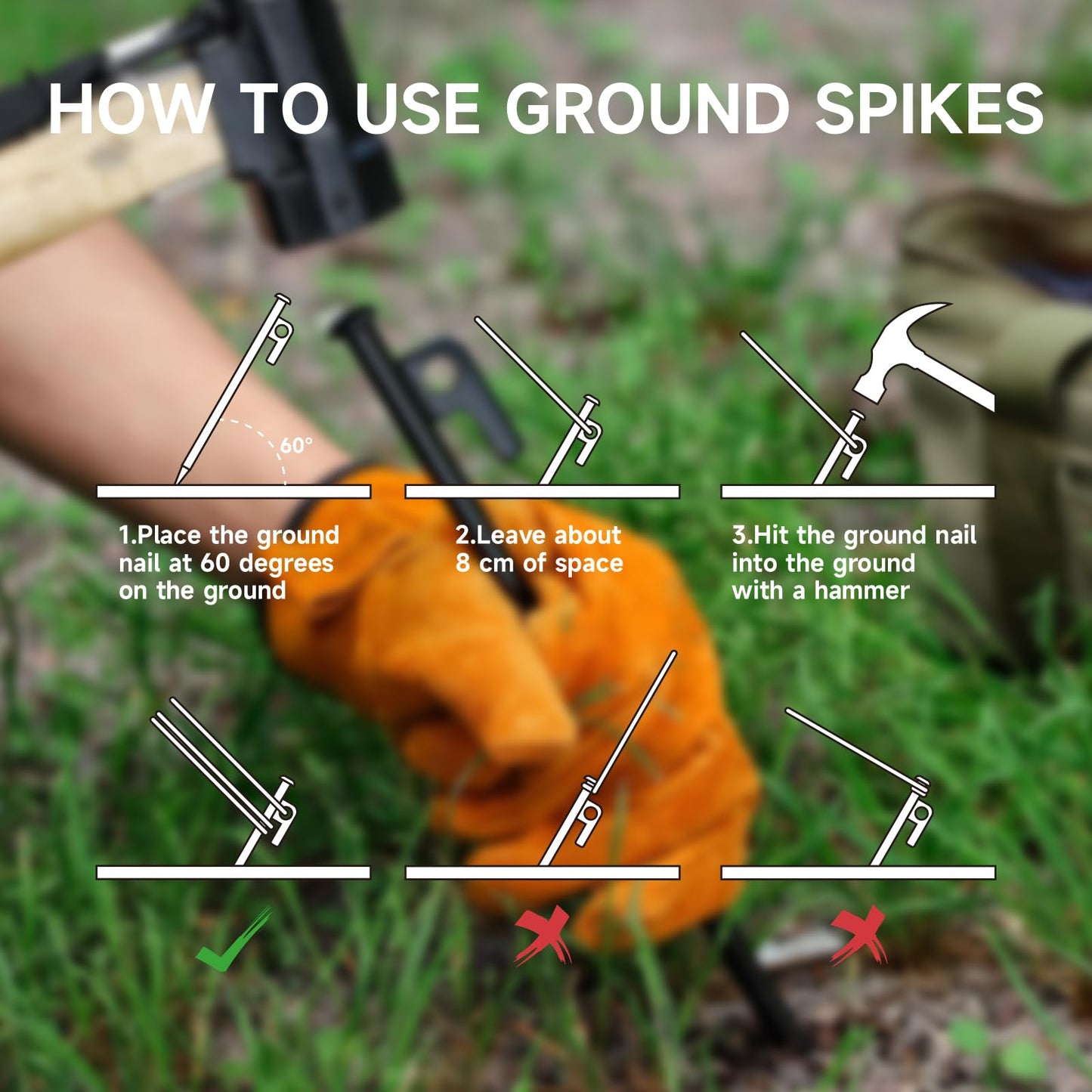 8 PCS Tent Stakes with Storage Bag Heavy Duty Steel Tent Pegs for Camping Hiking Garden Backpacking Unbreakable Metal Ground Stakes Durable Tent Spike (7.9inch)