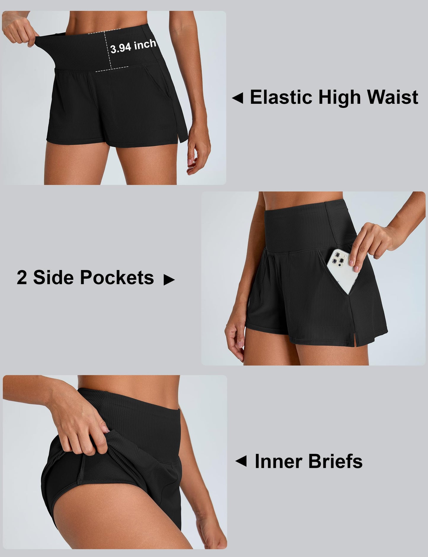 BMJL Womens Athletic Shorts High Waisted Quick Dry Running Shorts Pockets Elastic Sporty Workout Gym Shorts(XL, Black)