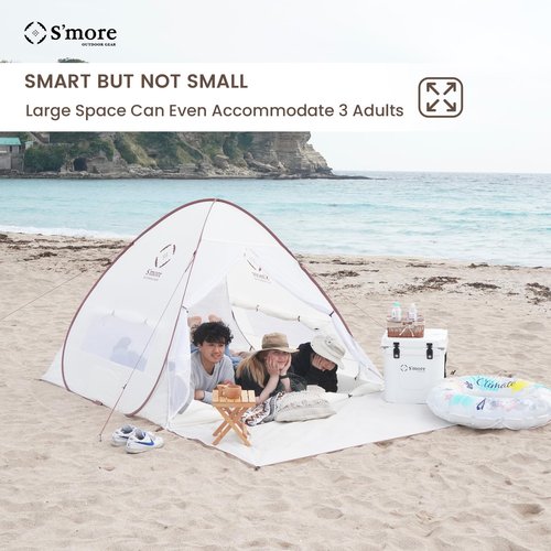 S'more Colline 2 Person Beach Tent, Lightweight & Easy Set Up Pop up Tent, Instant Tent with UV Protection, UFP 30+ Quick Portable Sun Shade Shelter for Beach,Picnic, Backyard, Festivals