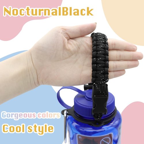 LUTQ 2 Packs Cap Strap for 32oz Wide Mouth Nalgene Bottles - Durable Paracord Strap with Aluminum Alloy Safety Buckle - Handle Compatible with Nalgene - Nocturnal Black