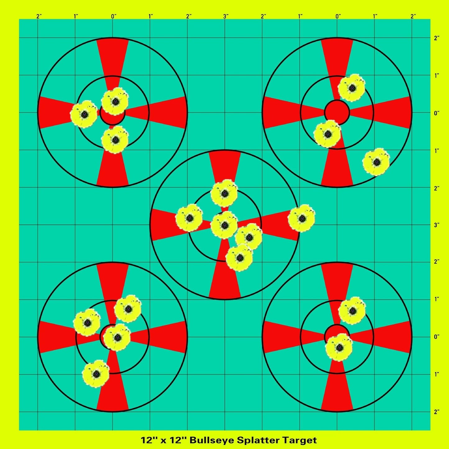 12x12inch Shooting Targets, Square Sight-in Splatter Paper Adhesive Bright Yellow Reactive Targets for Indoor Outdoor Shooting Practice (Red&Turquoise-10Pack)
