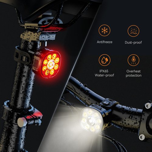 Victagen Bike Lights Kit 9LED Bike Headlights High & Low Beams, Ultra-Light and Bright Bicycle Lights, Waterproof Bike Lights for Night Riding, USB-C Bicycle Front and Rear Lights (VTG9)