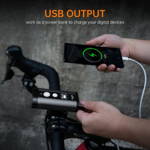 RAVEMEN PR2400 Bike Light for Mountain Biking, 2400 Lumens Bike Headlight with OLED Runtime Display, USB Output, Far Reaching High Beam, Anti-Glare Low Beam, IPX8 Waterproof