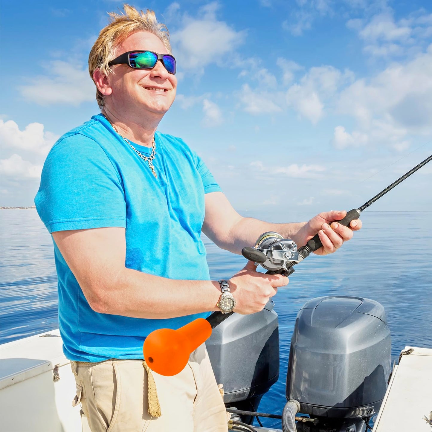 Fishing Rod Butt Cushion, Portable Belly Top Pole Bracket Fish Rod Belly Spherical Barrel, Shock Absorption EVA Foam Stand Up Fishing Pole Holder Base Support for Better Control (Orange)