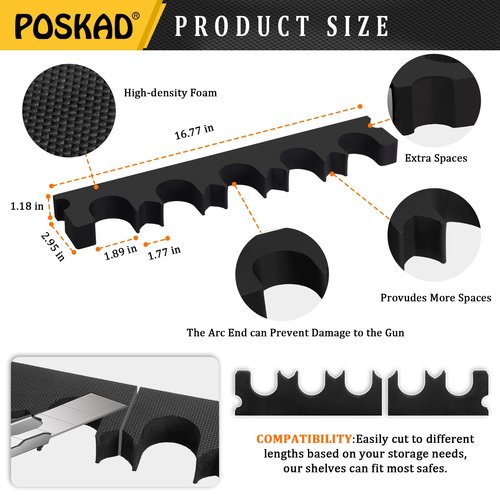 Poskad Foam Gun Rack,Rifle Rack,Gun Rest,Magnetic Barrel Rest for Gun Safe Organizer,Indoor & Outdoor Gun Racks,Gun Safe Accessories,Gifts for Hunters(2 Pack)