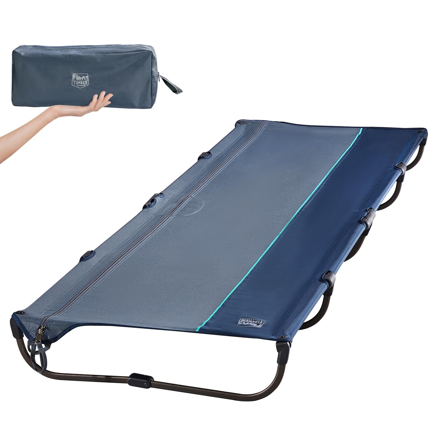 TIMBER RIDGE Lightweight Aluminum Camping Cot, 20-Second Quick Set-Up Folding Cot with Zipper Closure, Portable Carry Bag Included for Camping, Travel and Outdoors, Support up to 225lbs, Blue