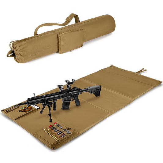 GOBUROS Tactical Shooting Mat with Carrying Bag, Extra Large Roll Up Shooting Mats Prone Padded Shooting Blanket with 2 Accessory Pockets for Range Shooting Hunting, Khaki