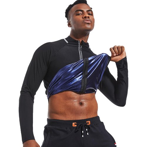 Sauna Suit for Men Sweat Jacket Sweating Shirt Vest Long Sleeve Workout Suits Body Shaper Zipper Gym Exercise Fitness Trainer Top XXXL