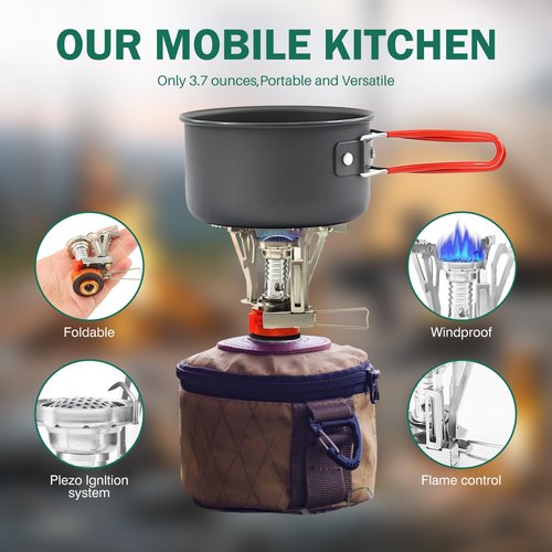 OYMLANX Portable Camping Stove Backpacking Stove, Lightweight Mini Gas Stove for Hiking, Travel, Adventures, and Emergencies, Portable Camp Stove with Piezo Ignition and 3000 Watts of Power