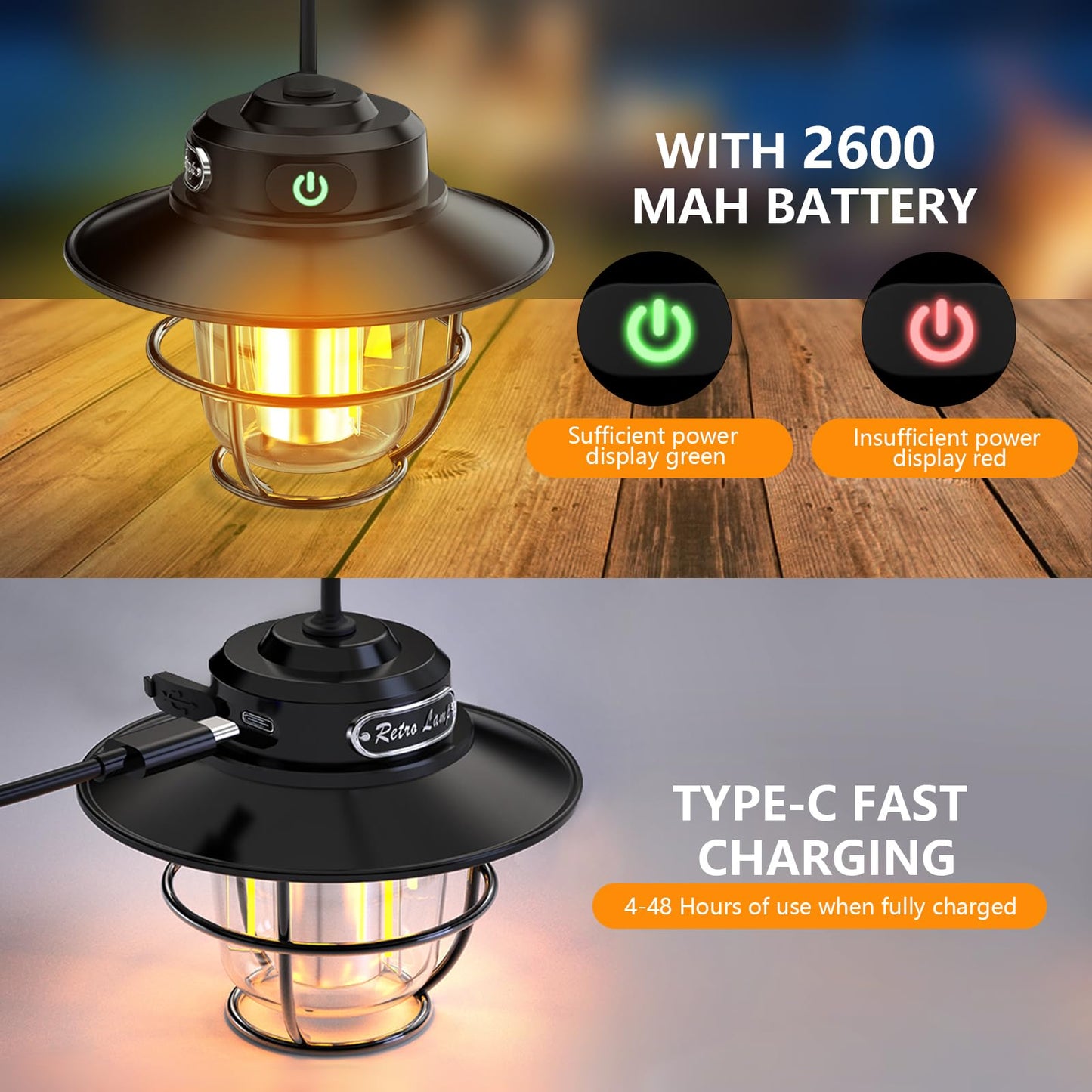 XRDZYXGS Camping Lantern, Portable Camping Light, Rechargeable Lanterns 4 Light Modes(1300-6500K), Adjustable Brightness, Waterproof Tent Lantern LED Lanterns for Power Outages, Camping, Fishing