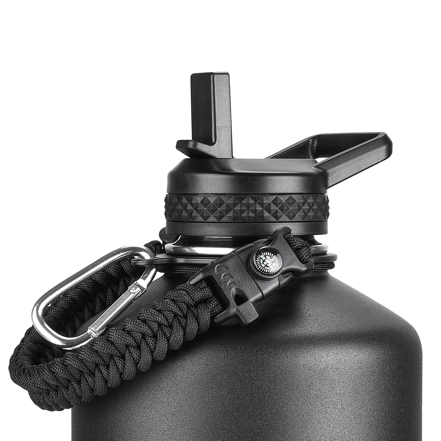 RAYMYLO Water Bottle Handle for Wide Mouth Water Jug, Paracord Handle Strap Carrier for 32 40 64 128 oz Bottle, Hydro Water Flask Accessories for Hiking with Safety Ring Carabiner & Compass Whistle