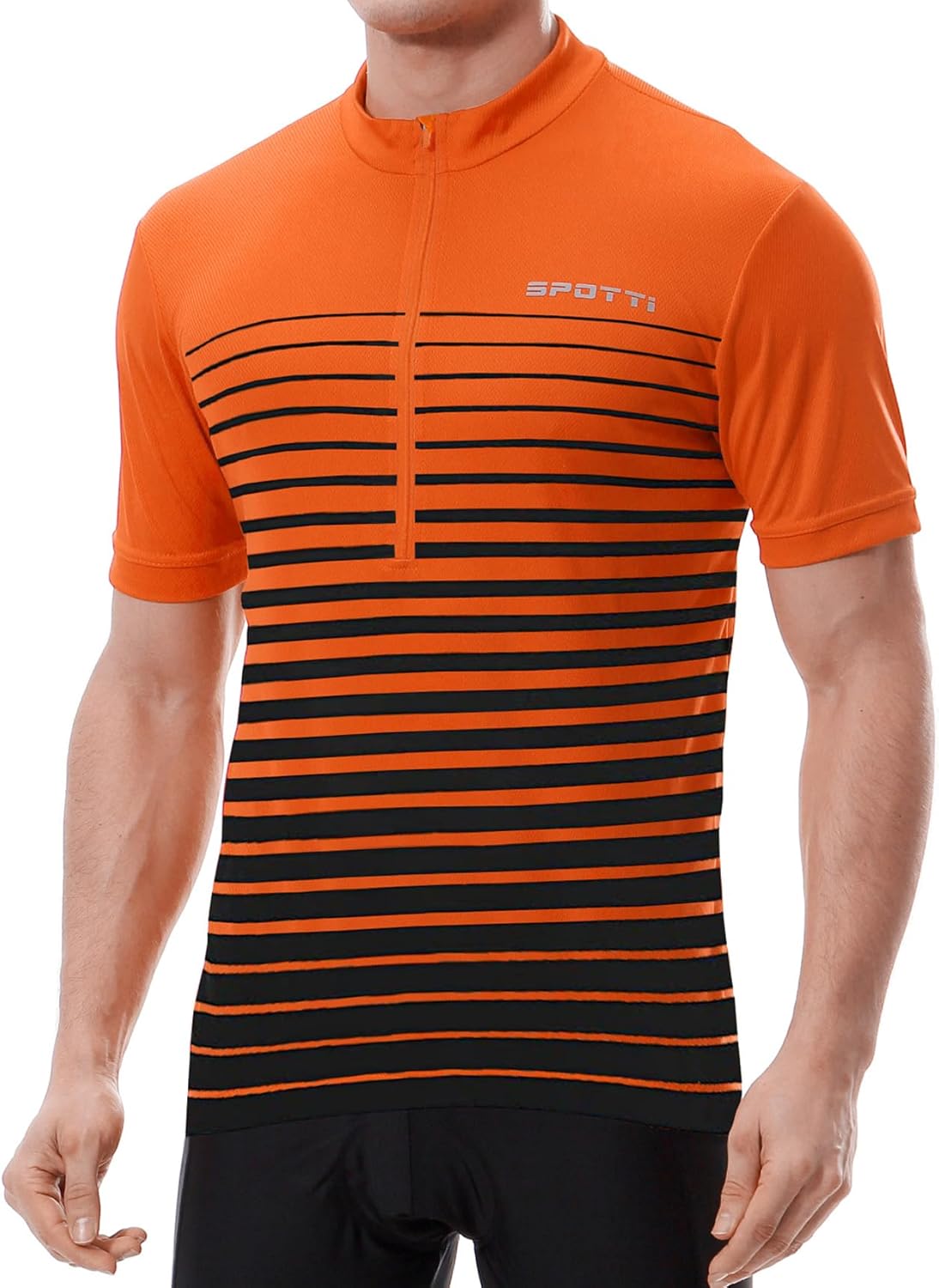 Spotti Men's Cycling Bike Jersey Short Sleeve with 3 Rear Pockets- Moisture Wicking, Breathable, Quick Dry Biking Shirt