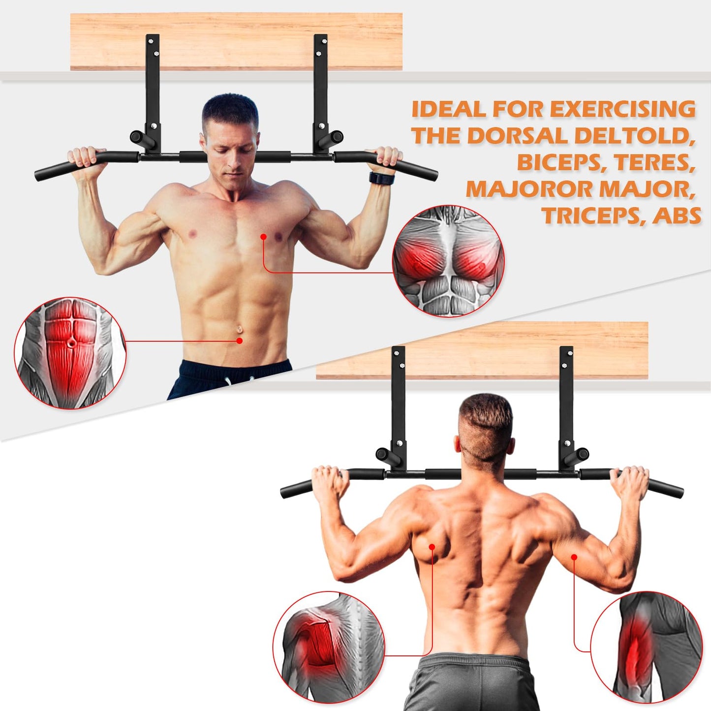 ATENTO Joist Mount Pull Up Bar, Multi-Handle Ceiling Mount Chin Up Bar, Heavy Duty, Workout for Home Gym, Beam,42" Wide Bar - (Pull Up Bar 4)