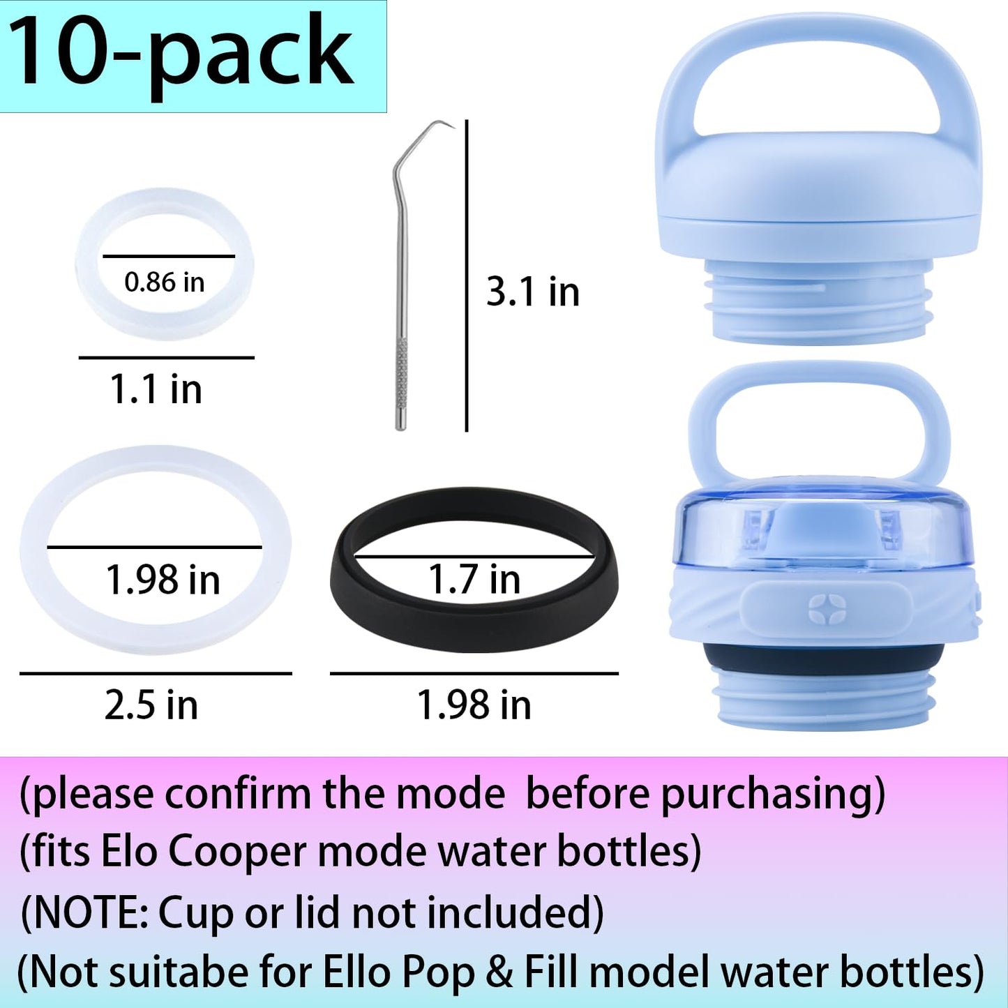 (3 Sets) ubber Seal Replacement for Ello Water Bottle,Seal Gasket for Ello Cooper 18oz/22oz/32oz/40oz Bottle Leak Proof Insulated Travel Tumbler (Without Water Bottle Mouth) (9, 3 Colors)