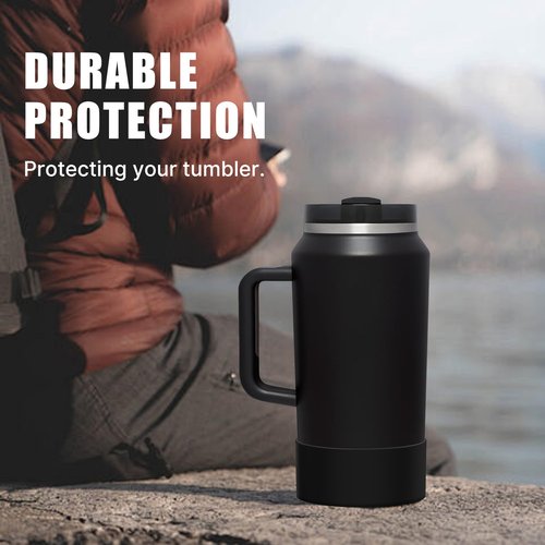Diumepo Protective Silicone Boot Fit for Stanley 64 oz Quencher H2.0 FlowState/Simple Modern 50 oz Tumbler, Anti-Slip Bottom Sleeve Cover, Against Dents & Scratches (Black)