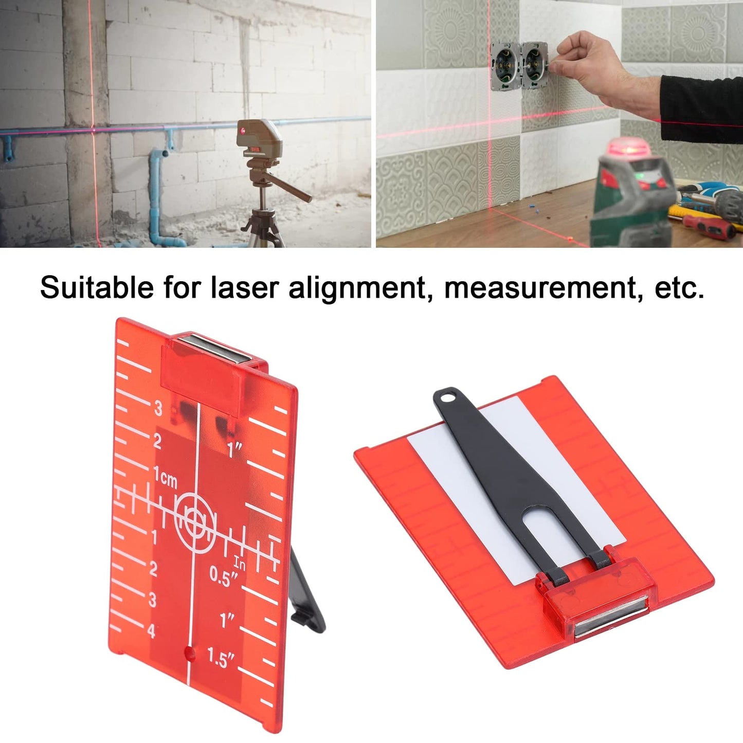 Laser Targets, Target Card ABS Target Magnetic Floor Target Card Plate with Bracket Inch Metric Scale 105 X 75mm, Levels (Red)
