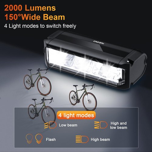ONVIAN 2000 Lumen Bike Headlight Rechargeable, 4 LED Bike Light Modes for Night Riding, Sturdy Aluminum Alloy Installation for Bicycle Snowblower 4Wheelers Cycling MTB Headlights Handlebar Accessories