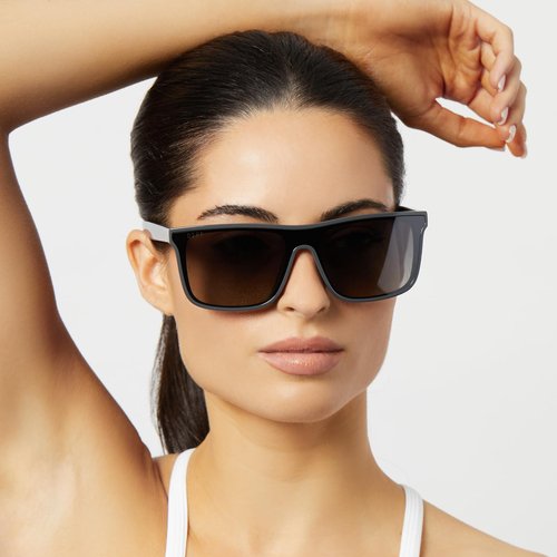 DIFF Sport Flash Square Polarized Sunglasses UV400 Protection, Slate Grey + Grey Gradient W/Silver Flash
