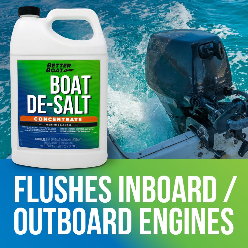 Better Boat Salt Remover for Boats Concentrate 1 Gallon, Marine De-Salt Flusher for Outboard and Inboard Engines, Removes and Prevents Salt Build-Up