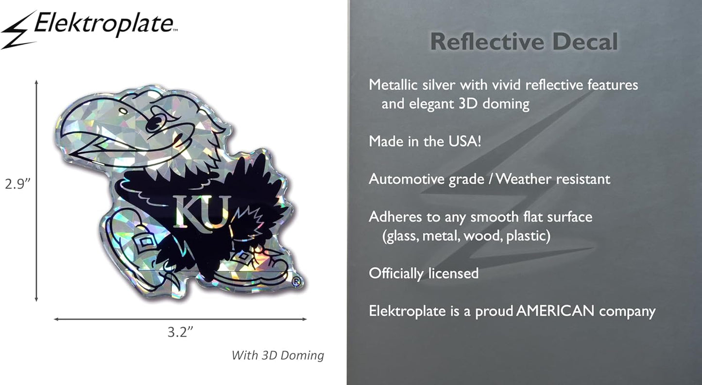 Elektroplate Officially Licensed Kansas Jayhawks Crimson & Blue Reflective Decal | Premium 3D All Weather Sticker for Car, Water Bottle, Laptop, Window, Cooler, Toolbox, Phone | Made in The USA
