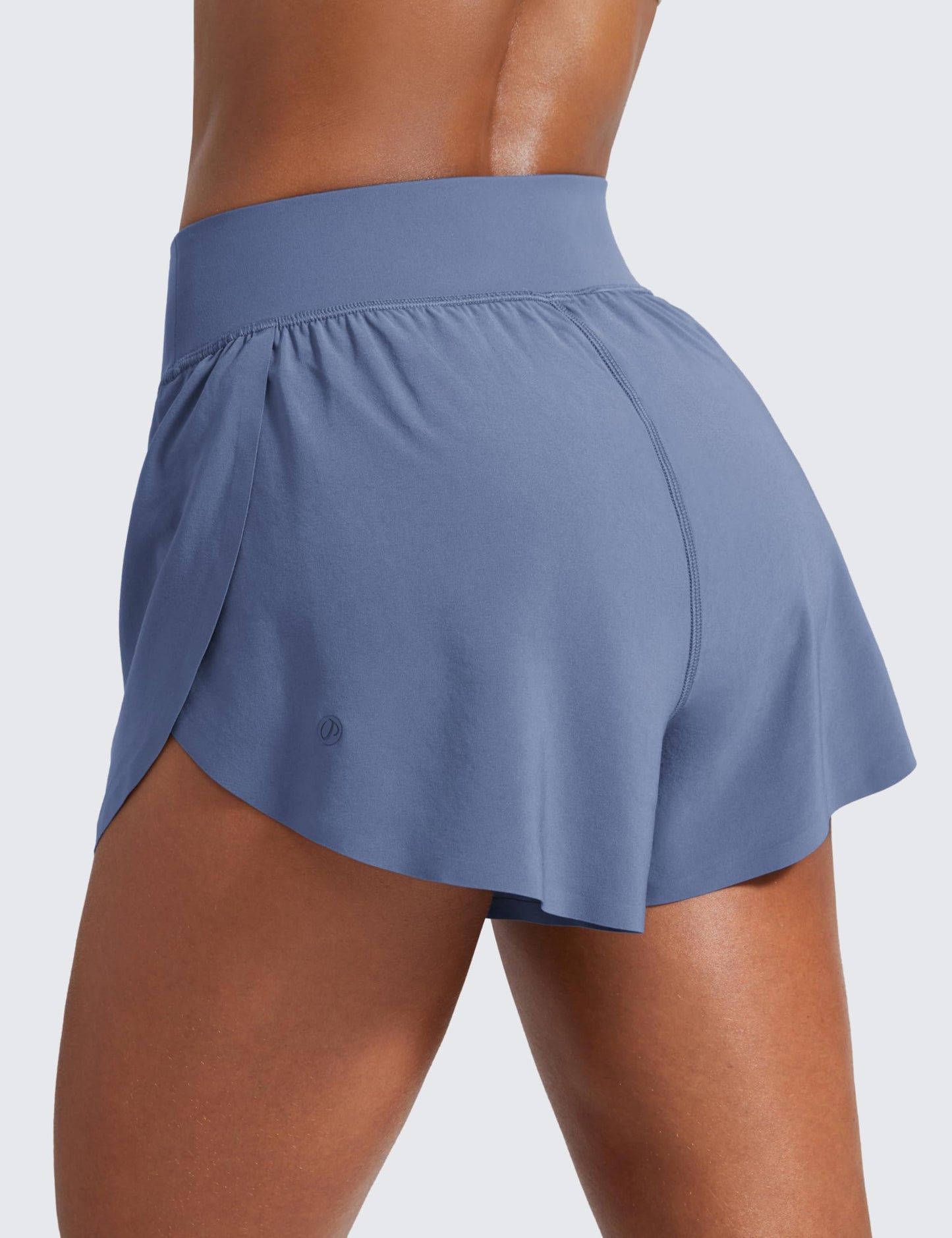 CRZ YOGA High Waisted Split Running Shorts for Women 3" - Comfy Mesh Liner for Workout Athletic GymTrack Quick Dry Oasis Blue Small