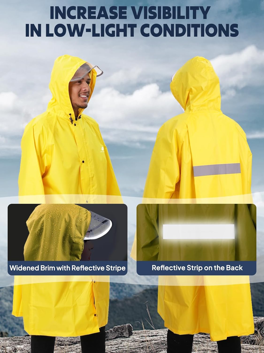 ANYOO Hood Rain Poncho Waterproof Lightweight Raincoat for Men Women Adult with Pocket for Hiking Camping Outdoor Activities