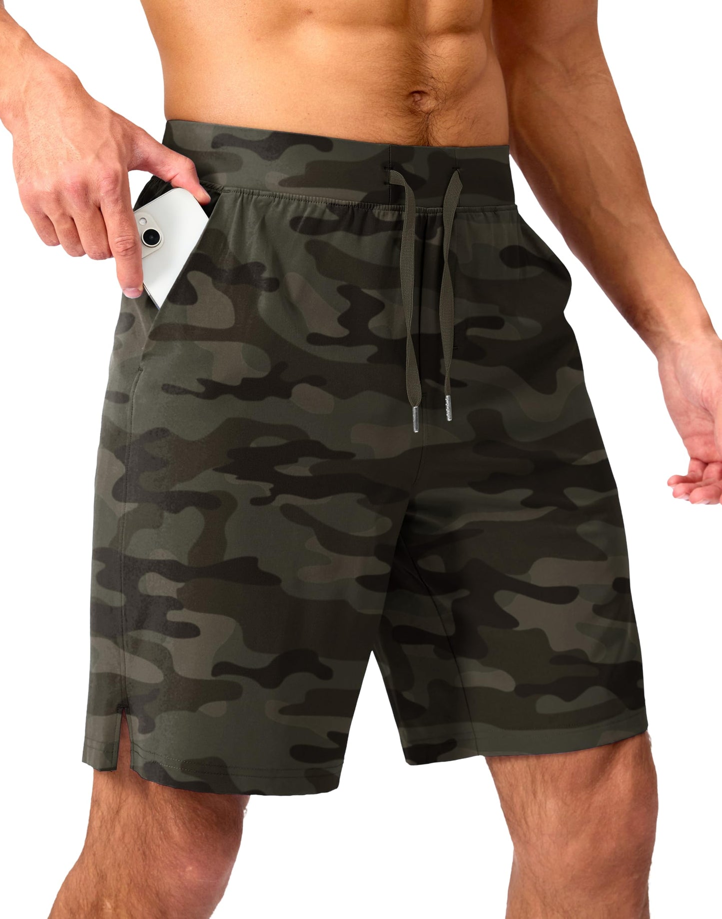 Men's Running Shorts with Zipper Pockets 9 Inch Lightweight Quick Dry Gym Sports Athletic Workout Basketball Shorts for Men (Green Sage, M)