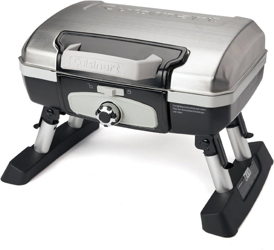 Portable Cuisinart Petite Gourmet Gas Grill - Compact 150 Sq. In. Propane BBQ with 5,500 BTU Burner, Folding Legs & Carry Handles