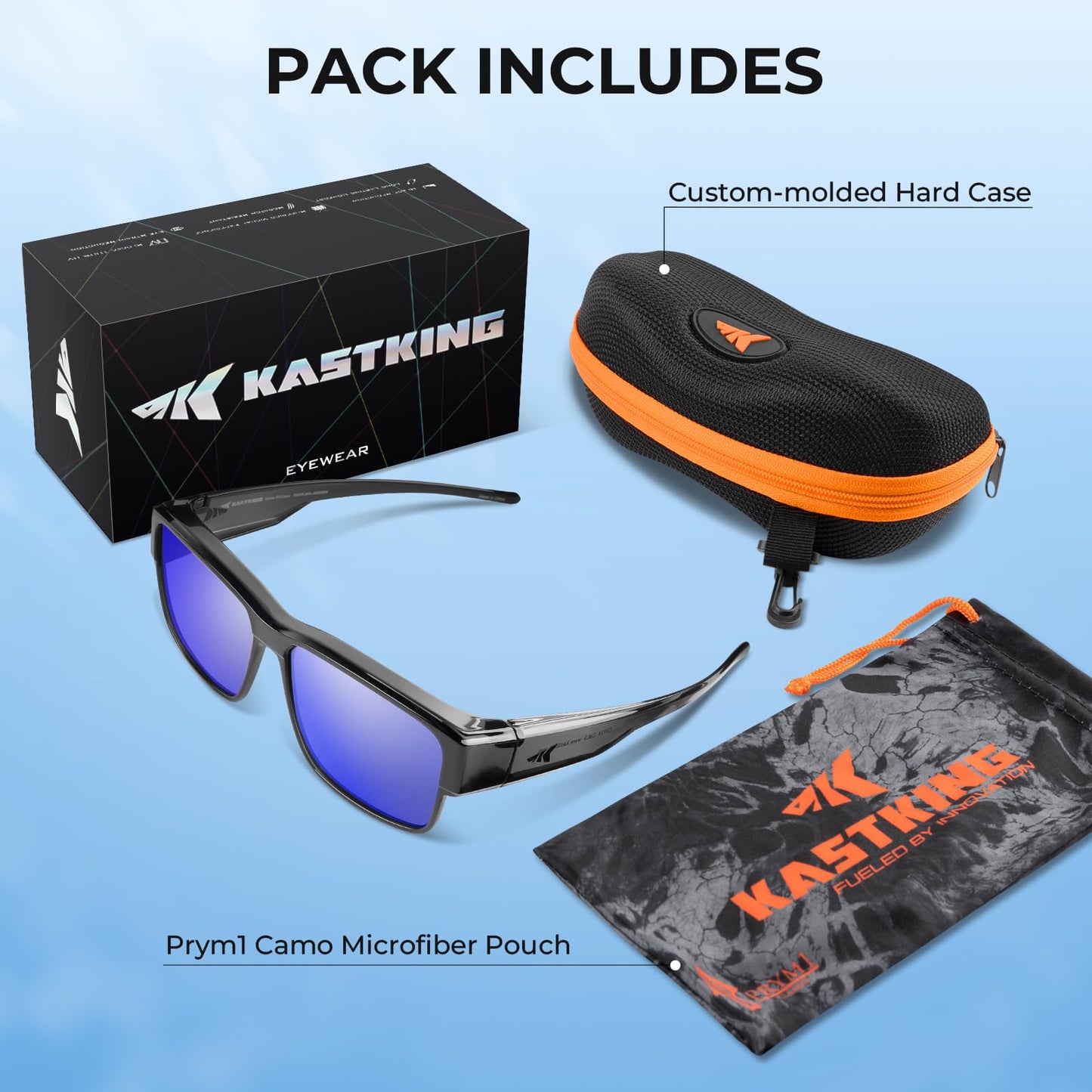 KastKing Molino Fit-Over Polarized Sunglasses,UV400 Protection Ultralight Wraparound Fishing Sports Sunglasses, TAC Lenses