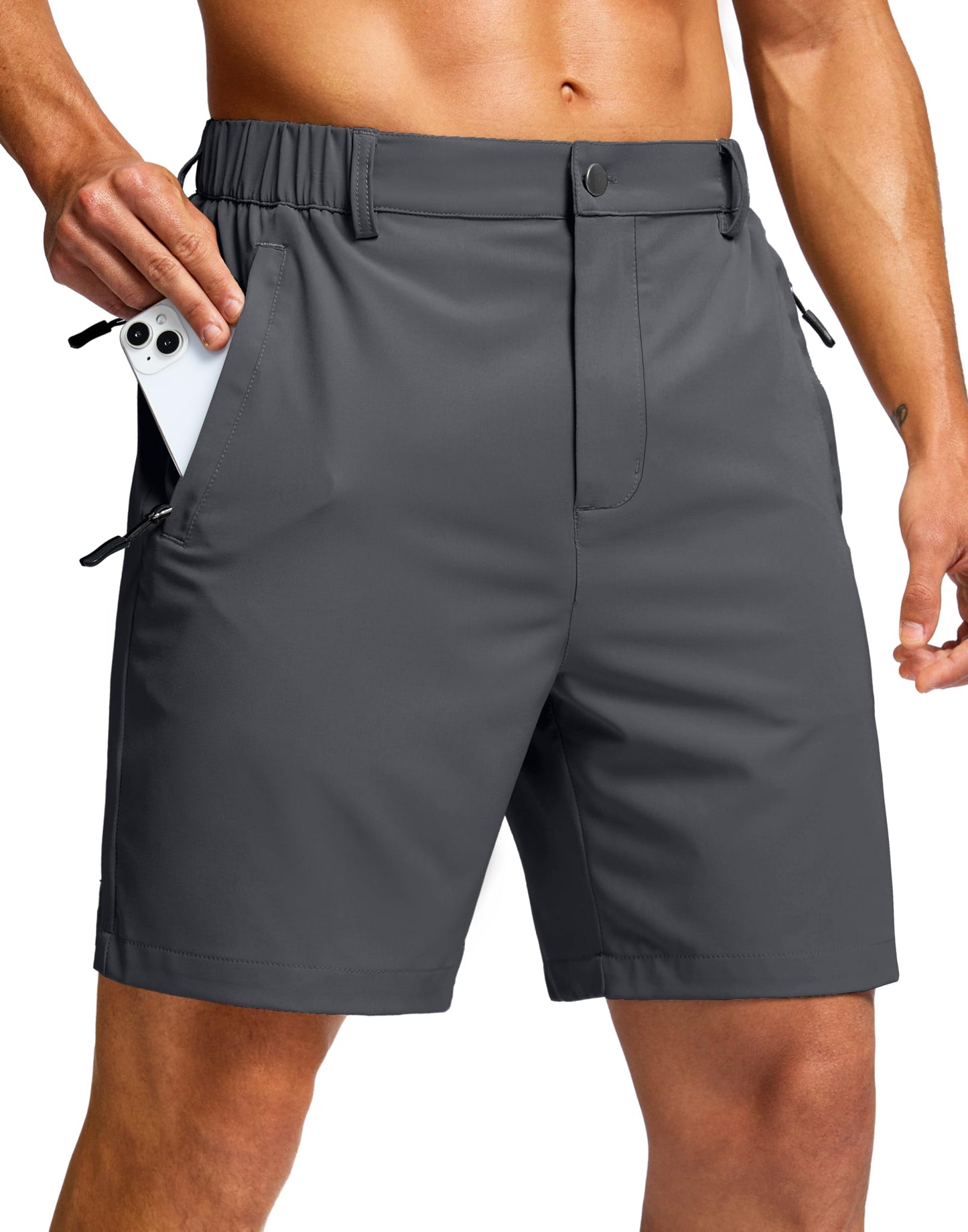 G Gradual Men's Shorts 7" Lightewight Casual Shorts for Men Quick Dry Stretch Hiking Golf Shorts with 3 Zipper Pockets Summer(Charcoal,XL)