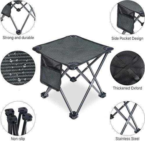 Tevaibo Camping Stool Portable, 13.7 Inch Folding Stool for Outdoor Gardening, Fishing, BBQ, Hiking with Carry Bag(400 LBS Capacity)